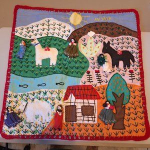 VTG PERUVIAN ARPILLERA TEXTILE FOLK ART EMBROIDERED APPLIQUE 3D TAPESTRY LANDSCA